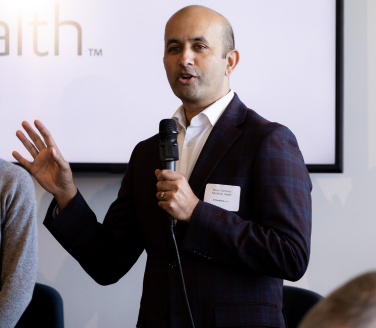 Marathon Health COO Dr. Nirav Vakharia discusses integrated behavioral health beside Dr. Evelyn Hemmingsen in Cincinnati