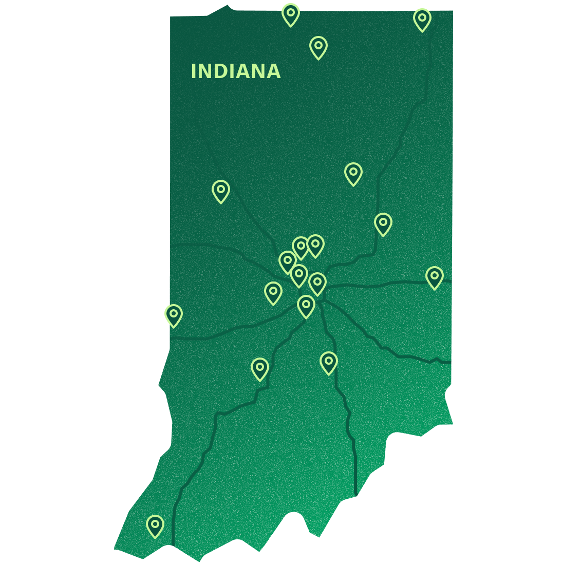 Map of Marathon Health locations in Indiana.