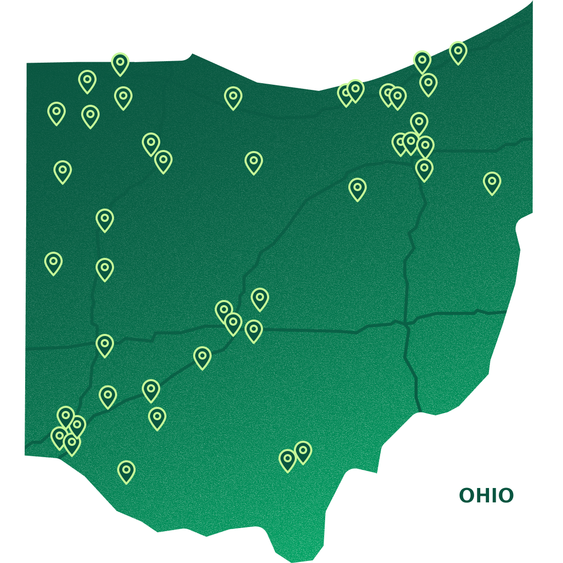 Map of Marathon Health locations in Ohio.
