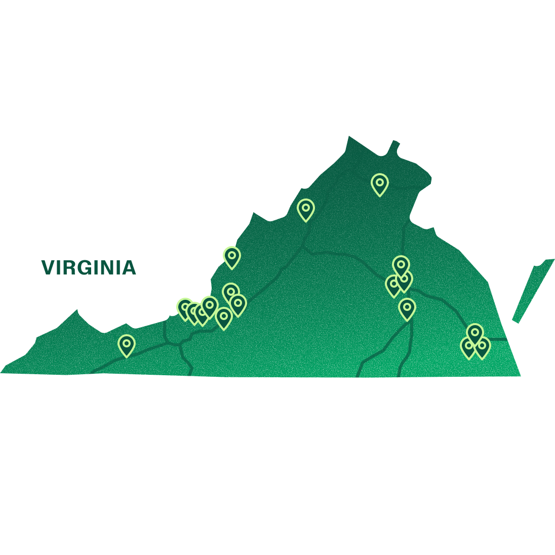 Map of Marathon Health locations in Virginia.