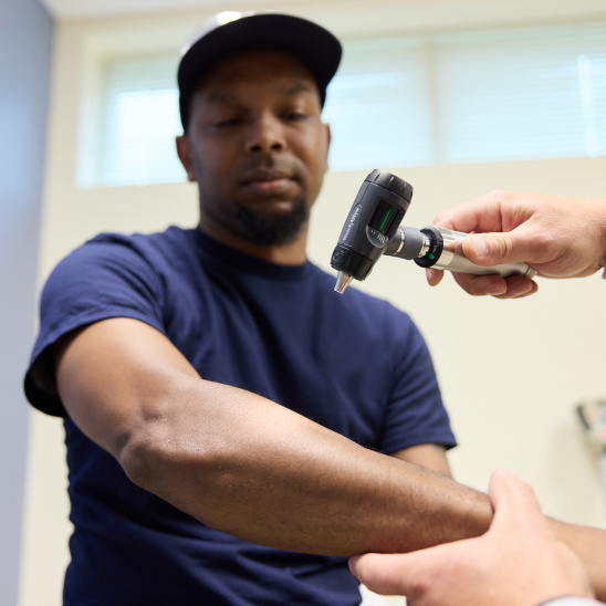 Union member receiving a clinical exam. 