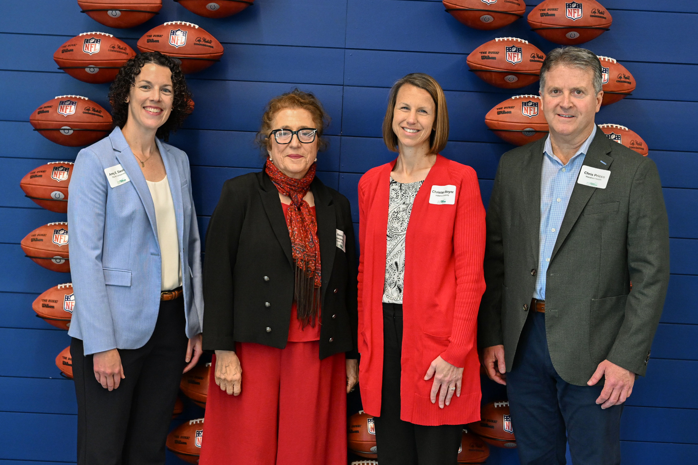 The Indiana roundtable featured four speakers—Amy Davis, Dr. Bernice Pescosolido, Christan Royer, and Chris Pricco—at the Indiana Farm Bureau Football Center.