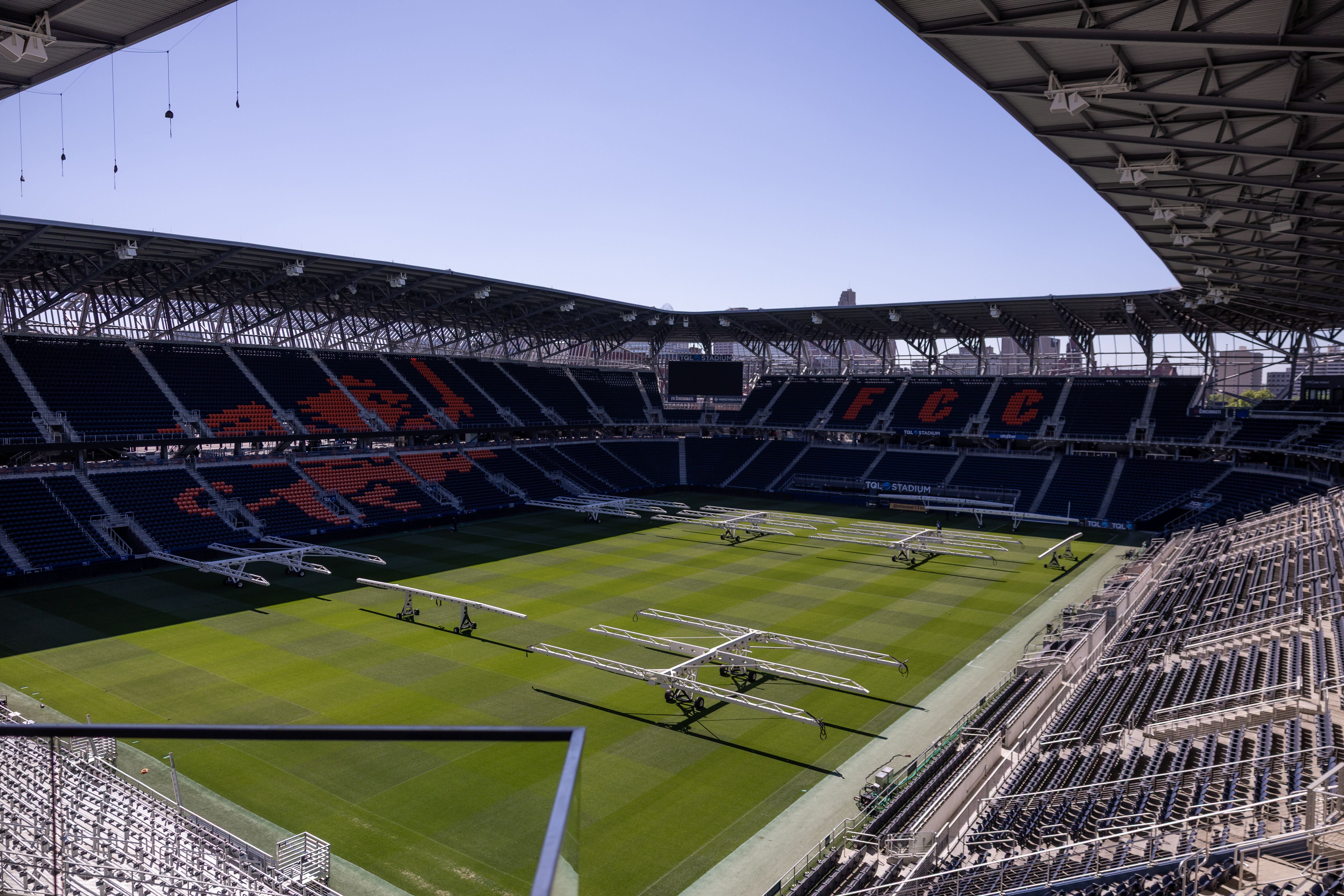 TQL Stadium field view with FC Cincinnati branding, site of the Marathon Health event.