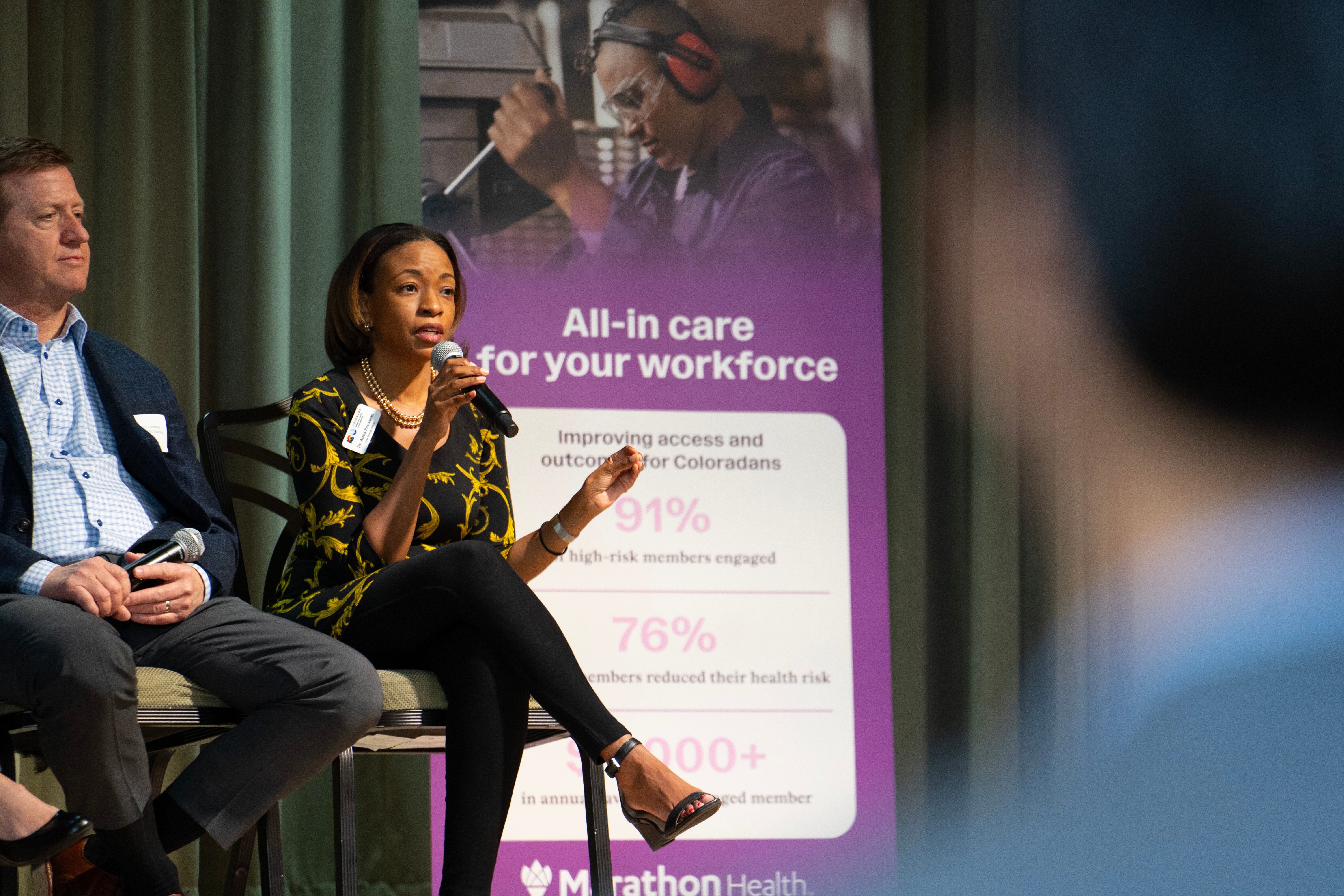 Aisha Rousseau speaks on improving mental health outcomes for Coloradans.
