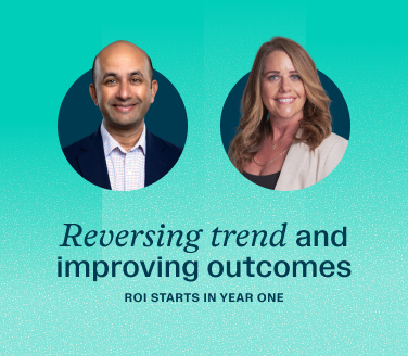 Webinar: Advanced primary care and ROI — reversing trend and improving outcomes, featuring two speaker headshots.