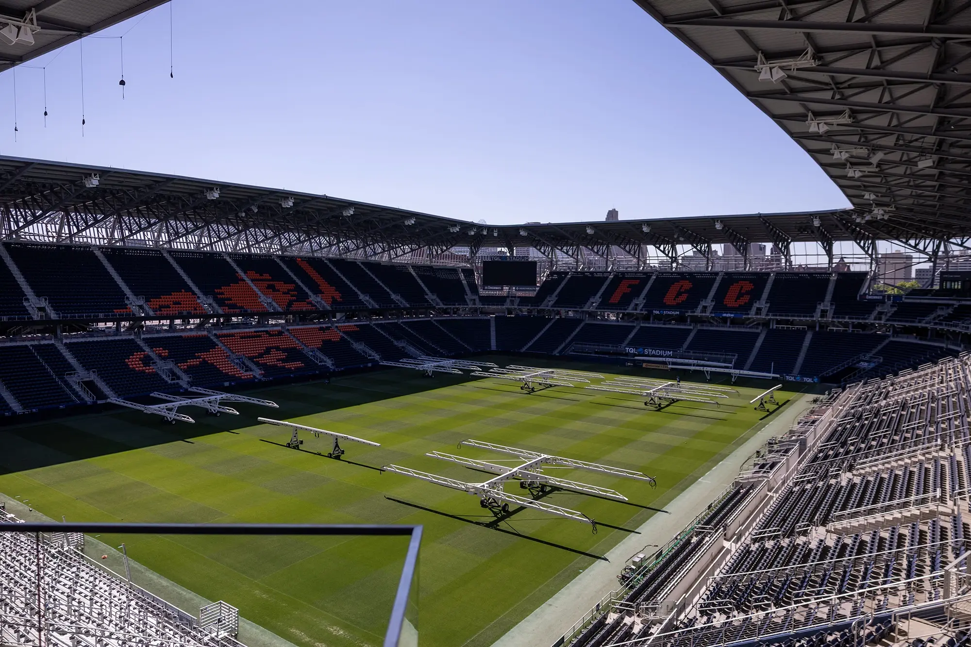 TQL Stadium field view with FC Cincinnati branding, site of the Marathon Health event.