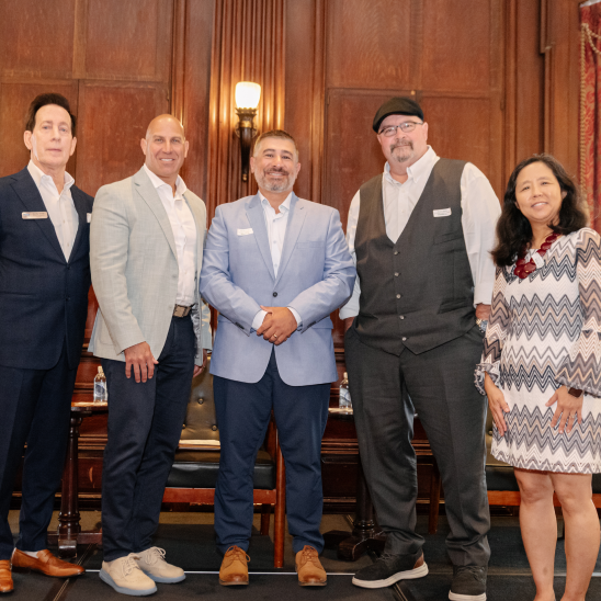 Pennsylvania workforce health roundtable speakers Sandy Smith, James Startare, George Fiore, Robert Bair, and Sunny Cutler pose together.