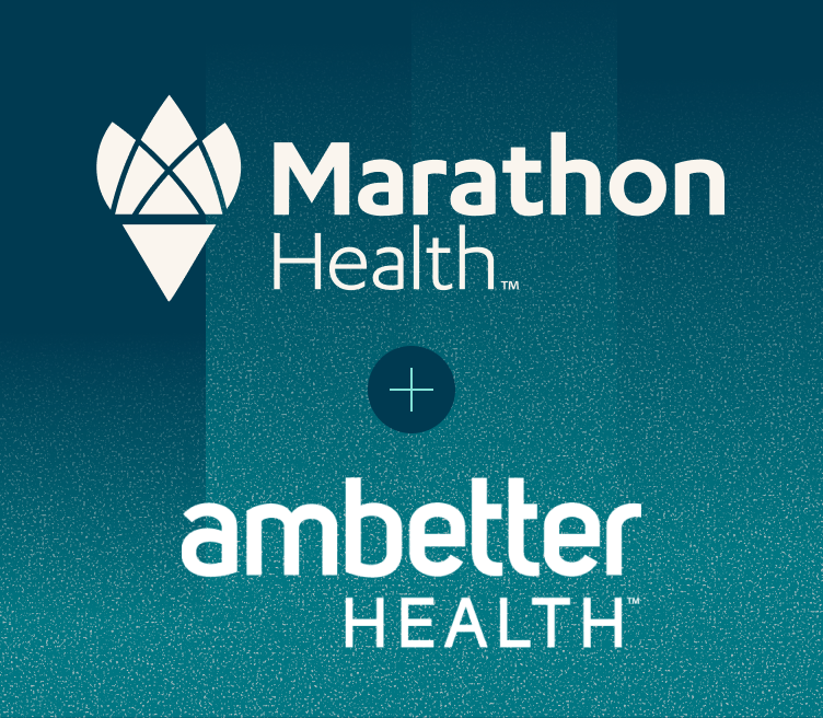 Marathon Health and Ambetter Health logos joined by a plus sign, announcing $0 primary care visits in Indiana and Missouri