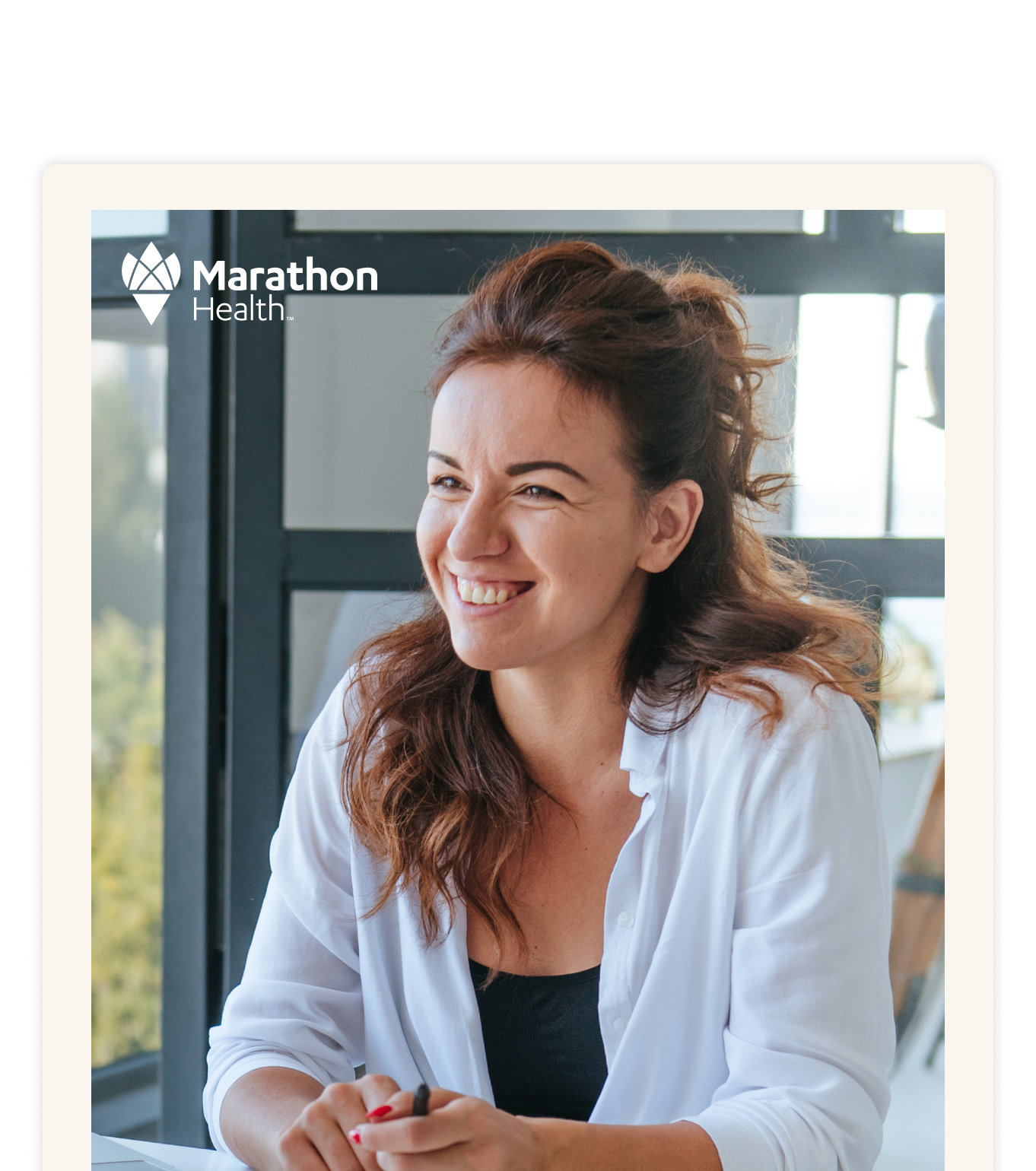Report cover with the Marathon Health logo: a smiling person in a white shirt seated at a desk