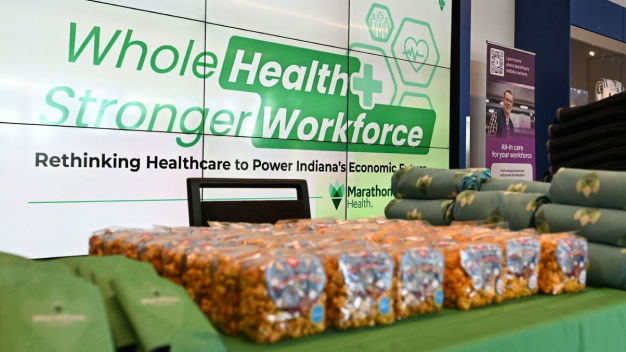 Whole Health, Stronger Workforce event display at the Indiana Farm Bureau Football Center.